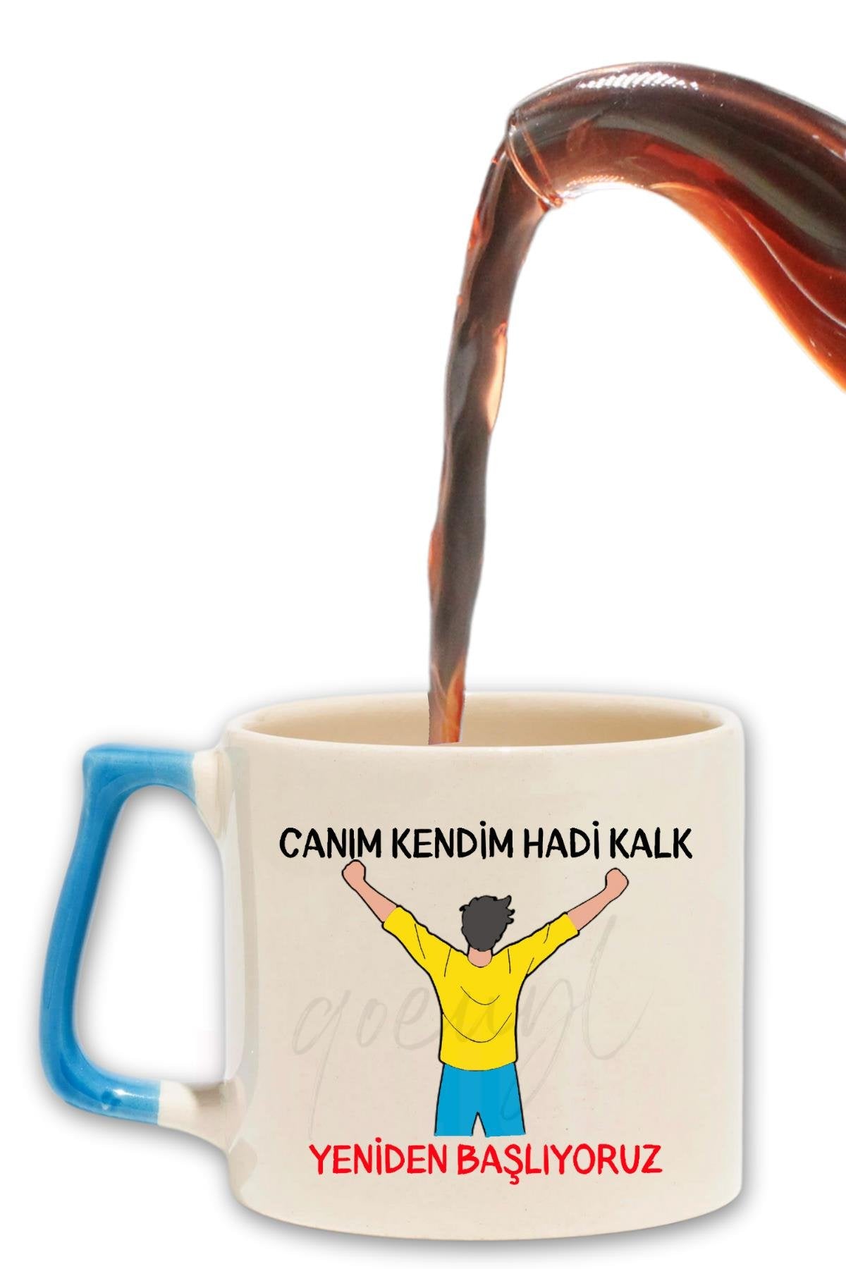 Canım Kendim Kırmızı No:1 Hadi Kalk Yeniden Başlıyoruz Baskılı Renkli Kulplu Modern Seramik Motivasyon Kupa