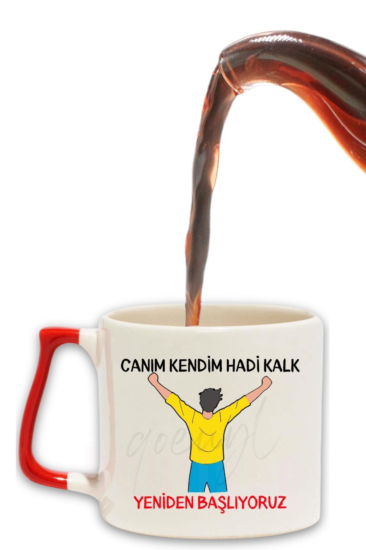 Canım Kendim Kırmızı No:1 Hadi Kalk Yeniden Başlıyoruz Baskılı Renkli Kulplu Modern Seramik Motivasyon Kupa