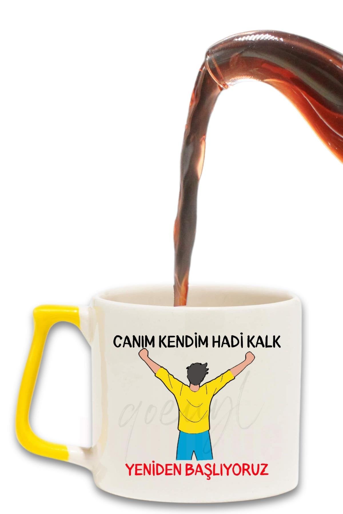 Canım Kendim Kırmızı No:1 Hadi Kalk Yeniden Başlıyoruz Baskılı Renkli Kulplu Modern Seramik Motivasyon Kupa