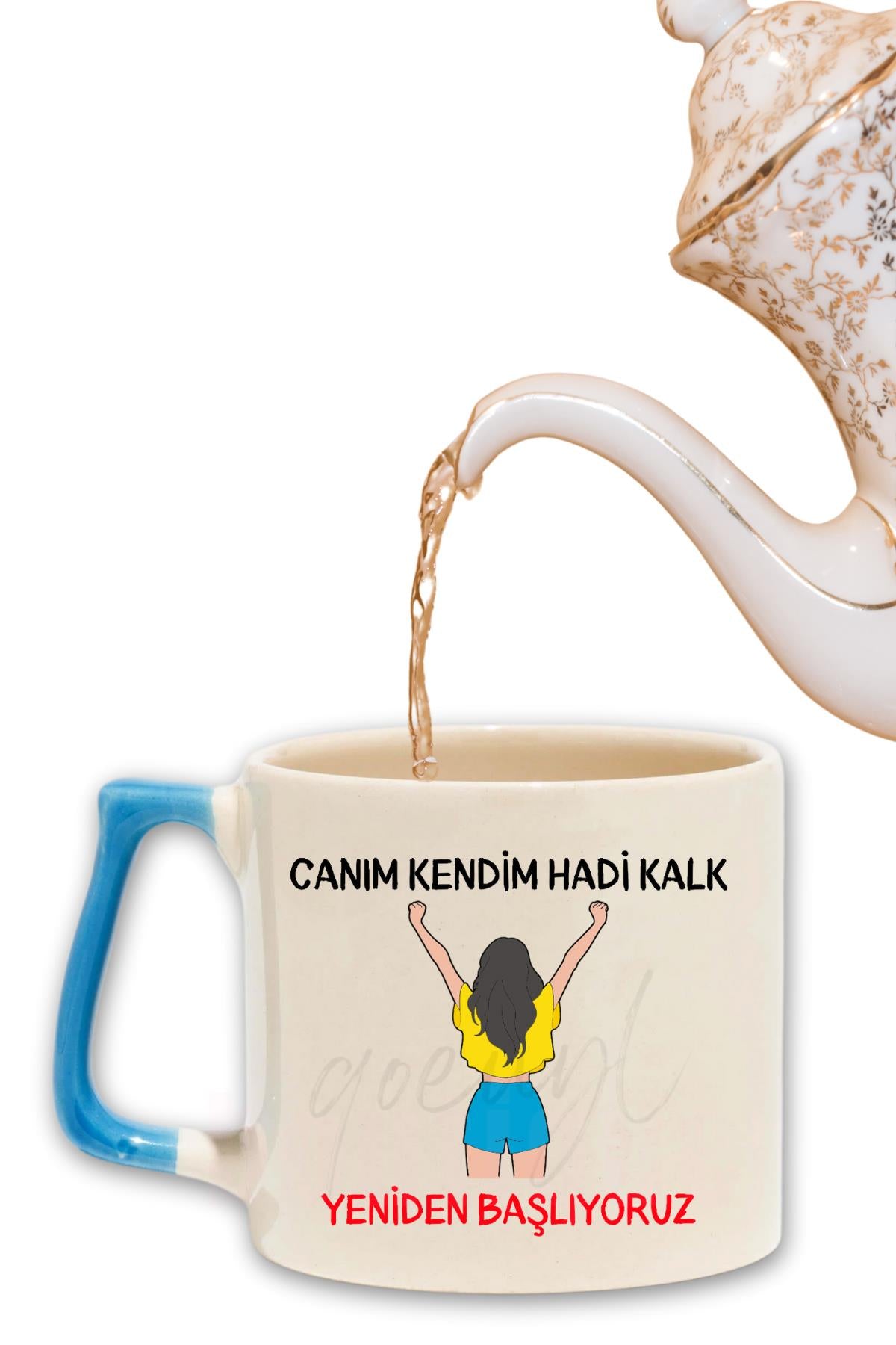 Canım Kendim Kırmızı No:1 Hadi Kalk Yeniden Başlıyoruz Baskılı Renkli Kulplu Modern Seramik Motivasyon Kupa