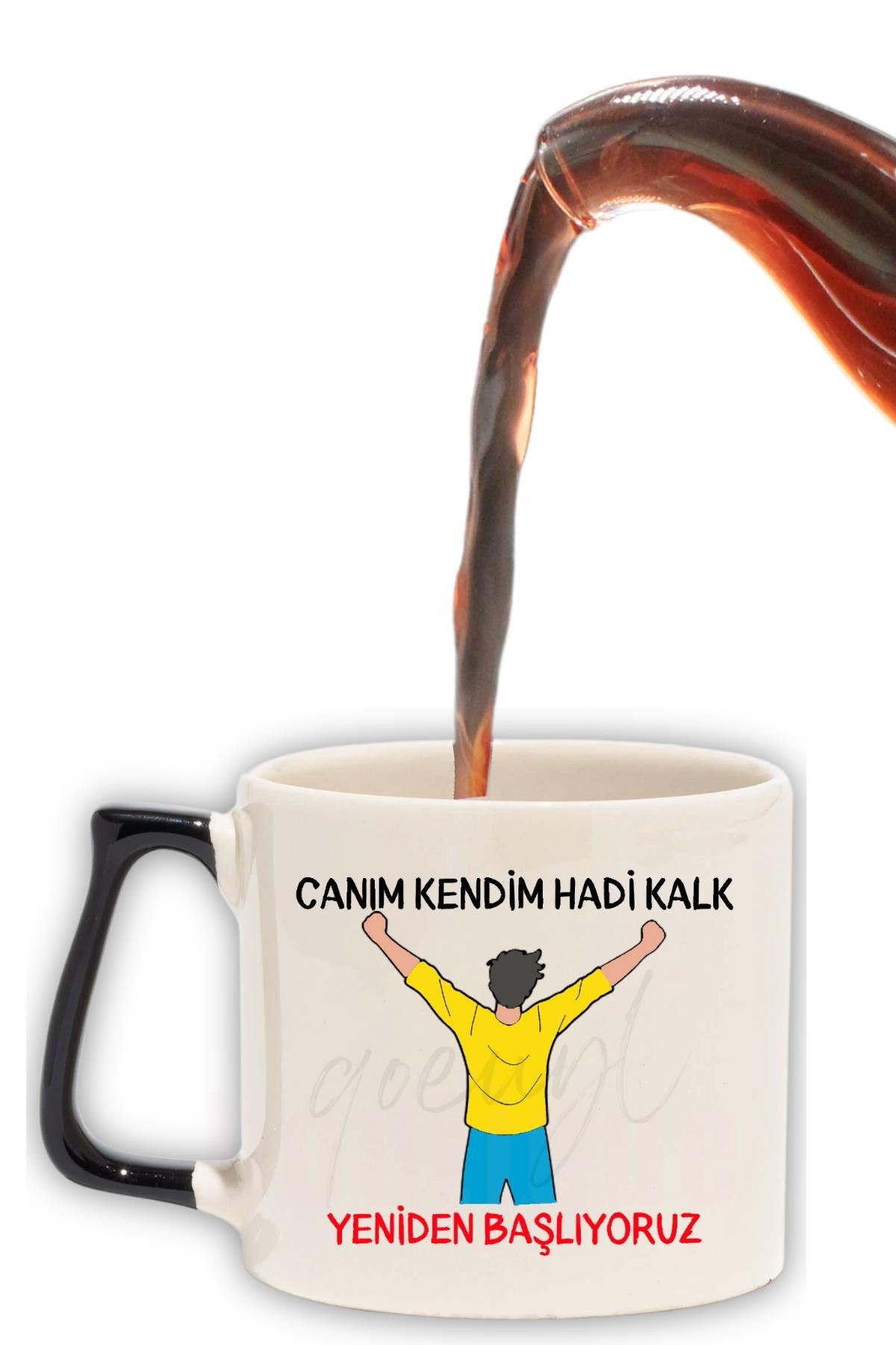 Canım Kendim Kırmızı No:1 Hadi Kalk Yeniden Başlıyoruz Baskılı Renkli Kulplu Modern Seramik Motivasyon Kupa
