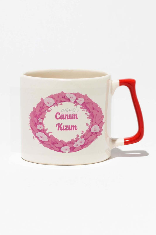 Canım Kızım Baskılı Doğum Günü Hediyelik Baskılı Kırmızı Kulplu Modern Seramik Kupa