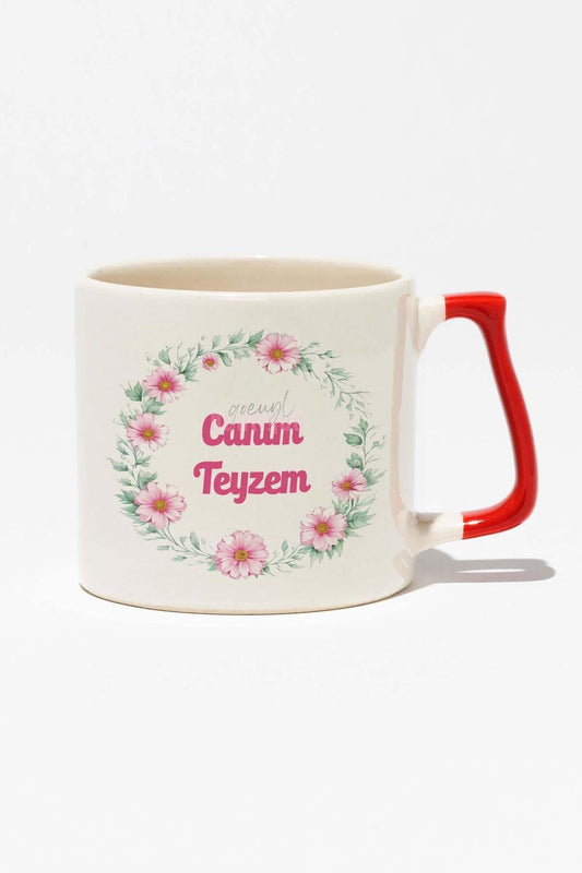 Canım Teyzem Baskılı Doğum Günü Hediyelik Baskılı Kırmızı Kulplu Modern Seramik Kupa