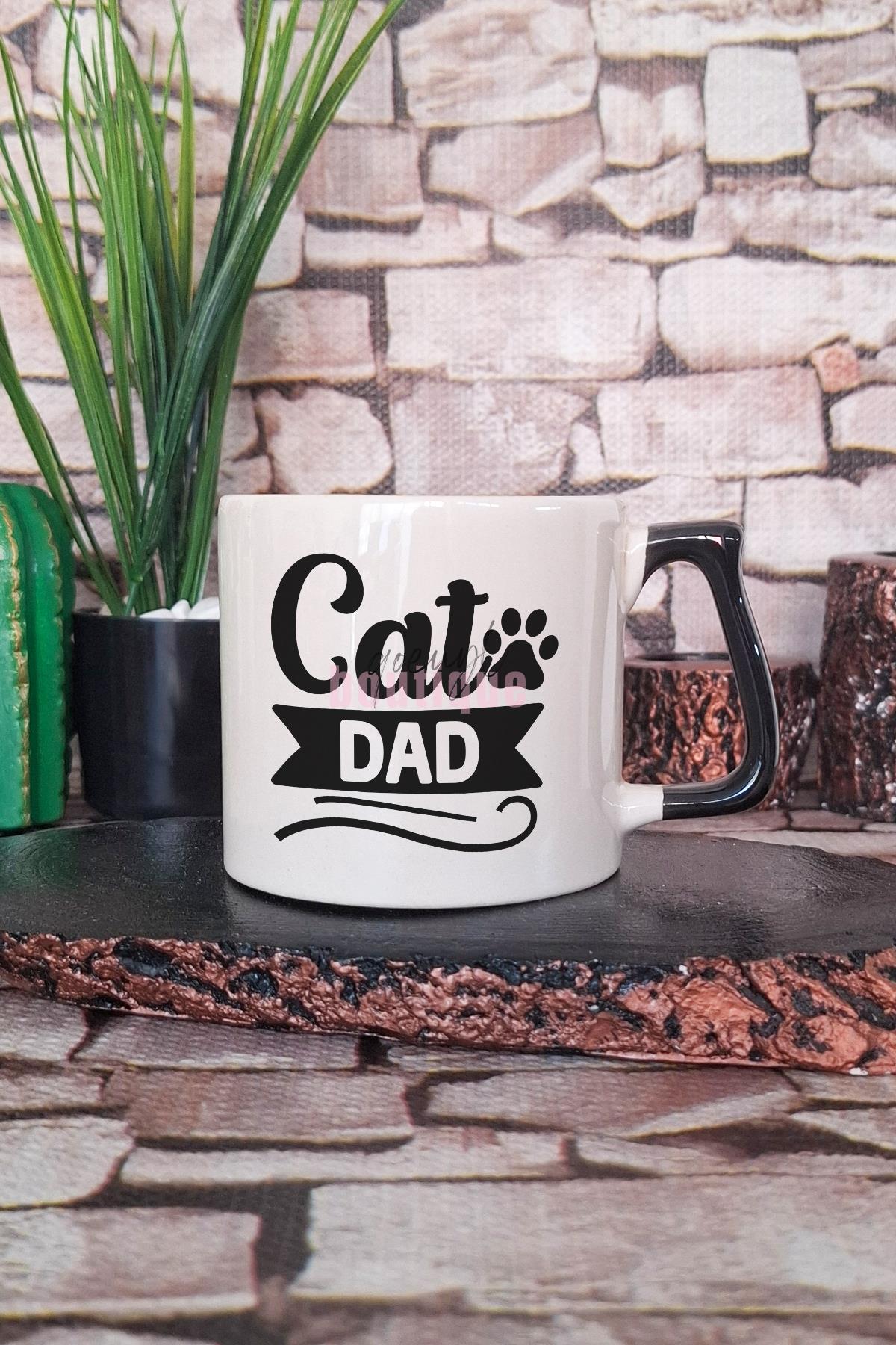 Cat Dad Baskılı Kedi Babası Kedisever Hediyelik Kulplu Kupa Bardak