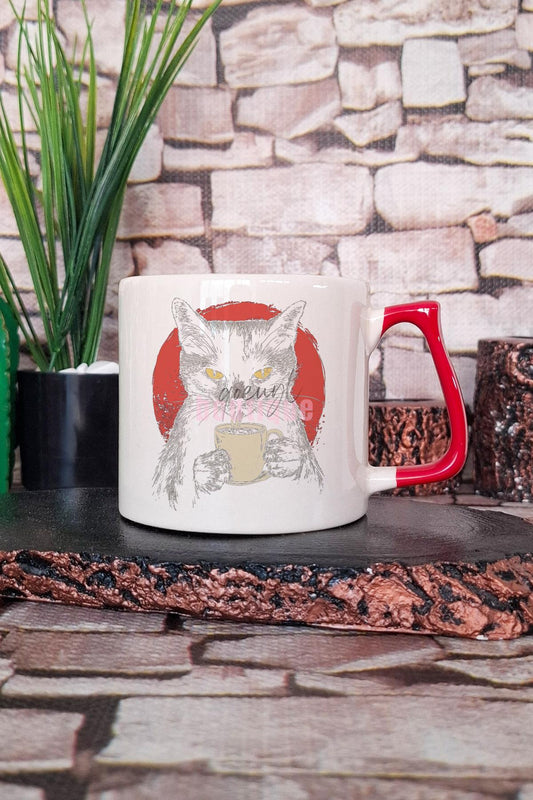 Cat Drinking Coffee Baskılı Komik Kedi Kahve Sever Hediyelik Kulplu Kupa Bardak