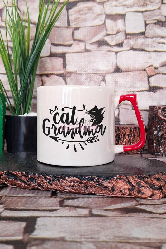 Cat Grandma Baskılı Kedi Nine Kedisever Aile Hediyelik Kulplu Kupa Bardak