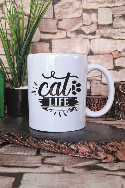 Cat Life Temalı Kedi Hayatı Kedisever Hediyelik Baskılı Çay Kahve Sunum Kupa Bardak