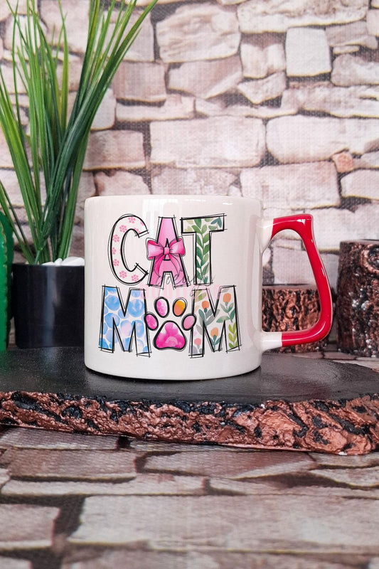 Cat Mom Desenli Kedi Annesi Kedisever Şık Hediyelik Kulplu Kupa Bardak