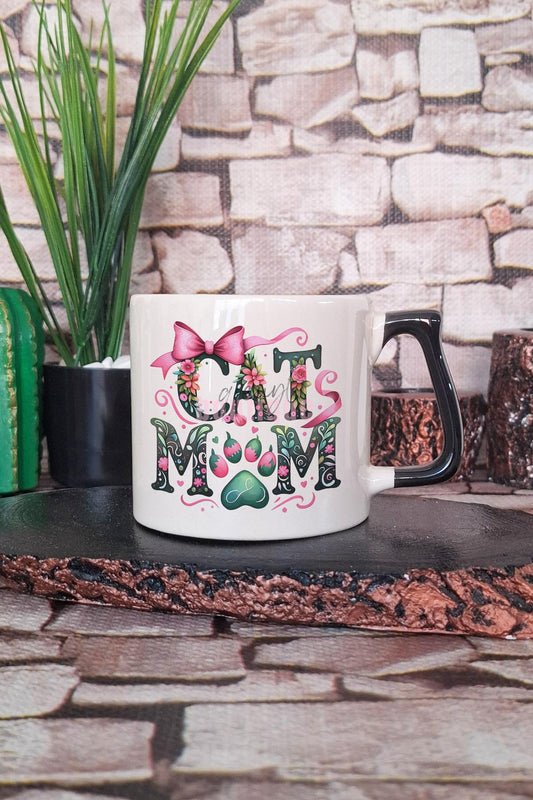 Cat Mom Figürlü Kedi Annesi Kedisever Sevimli Hediyelik Kulplu Kupa Bardak