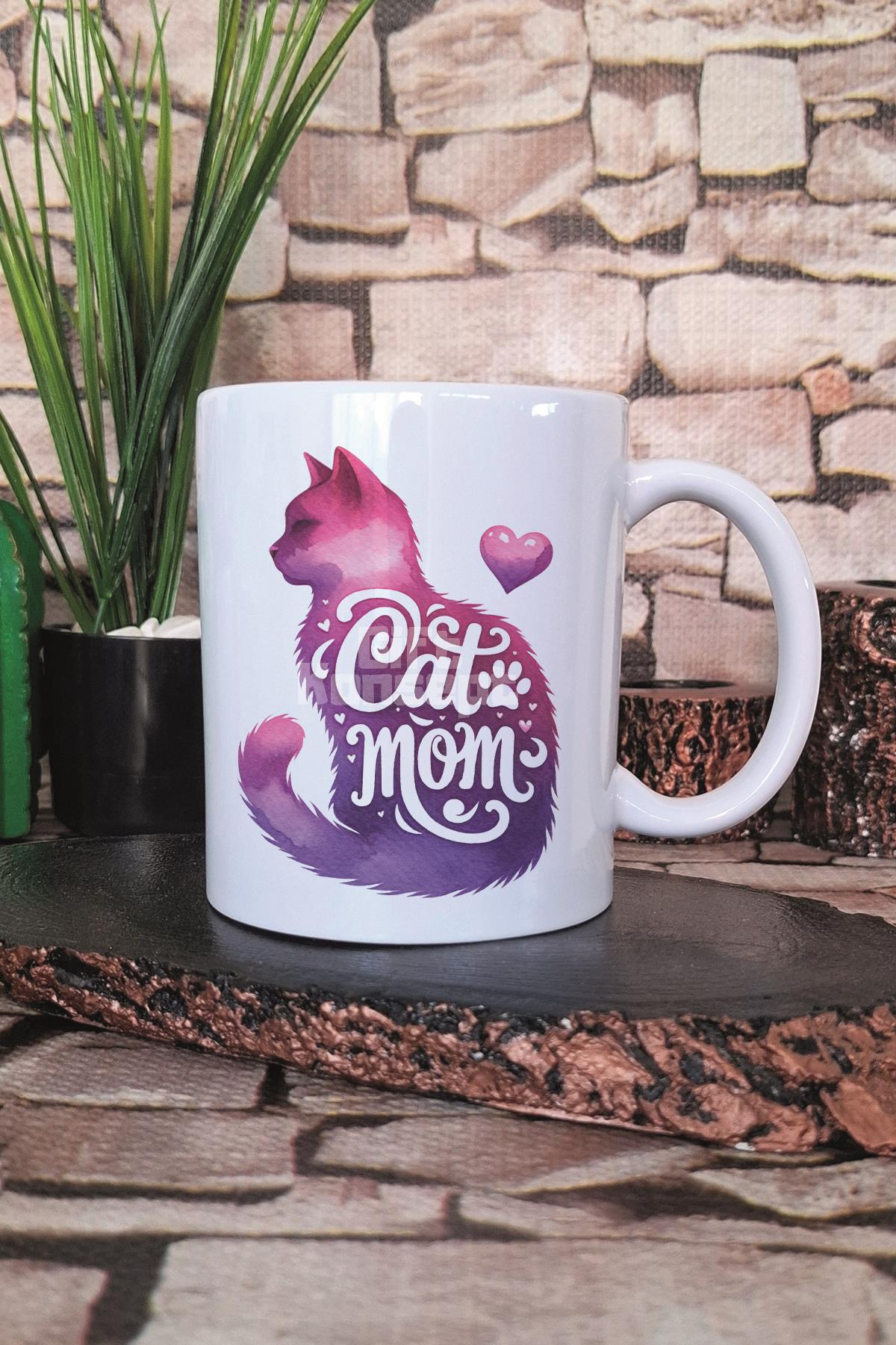 Cat Mom Temalı Kedi Annesi Kedisever Hediyelik Baskılı Çay Kahve Sunum Kupa Bardak