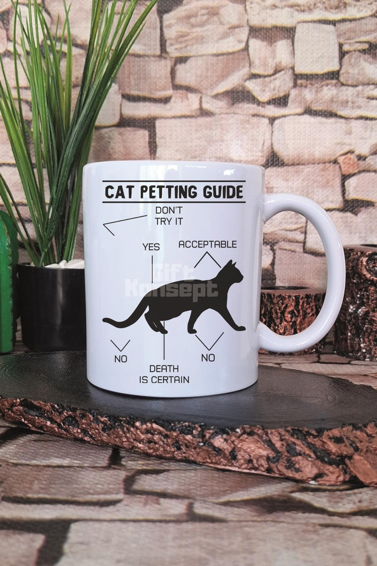 Cat Petting Cat Guide Baskılı Komik Kedi Sevme Kılavuzu Hediye Baskılı Kupa Bardak