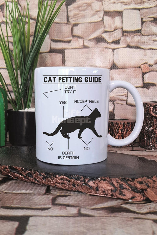 Cat Petting Cat Guide Baskılı Komik Kedi Sevme Kılavuzu Hediye Baskılı Kupa Bardak