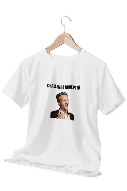 Challenge Accepted Barney Stinson Baskılı How I Met Your Mother Eğlenceli Beyaz Unisex T-Shirt
