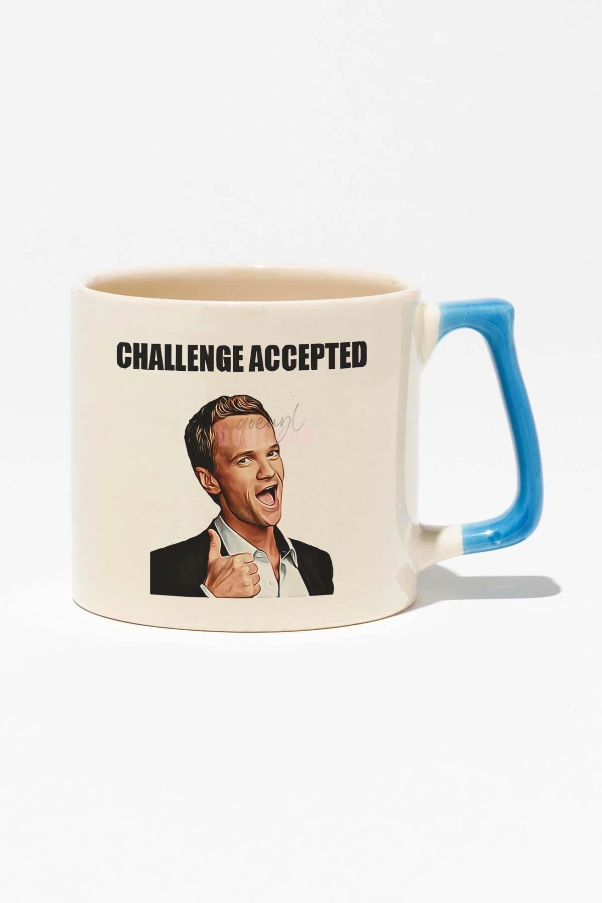 Challenge Accepted Barney Stinson Hımym Baskılı Mavi Kulplu Modern Seramik Kupa