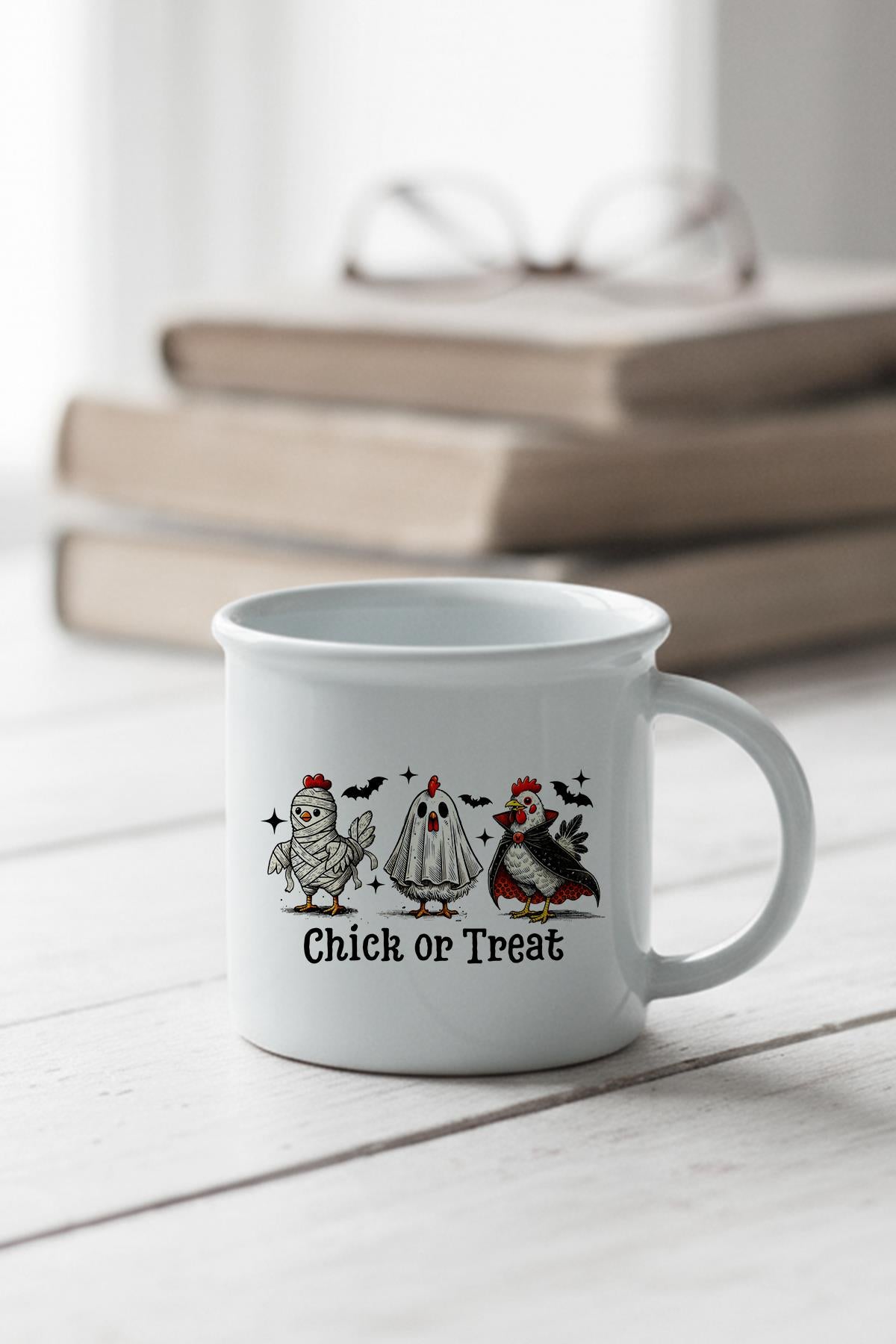 Chick Or Treat Halloween Baskılı Enamel Görünümlü Seramik Vintage Kupa Bardak