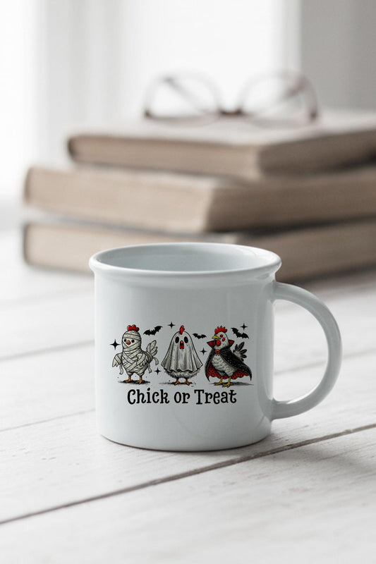 Chick Or Treat Halloween Baskılı Enamel Görünümlü Seramik Vintage Kupa Bardak