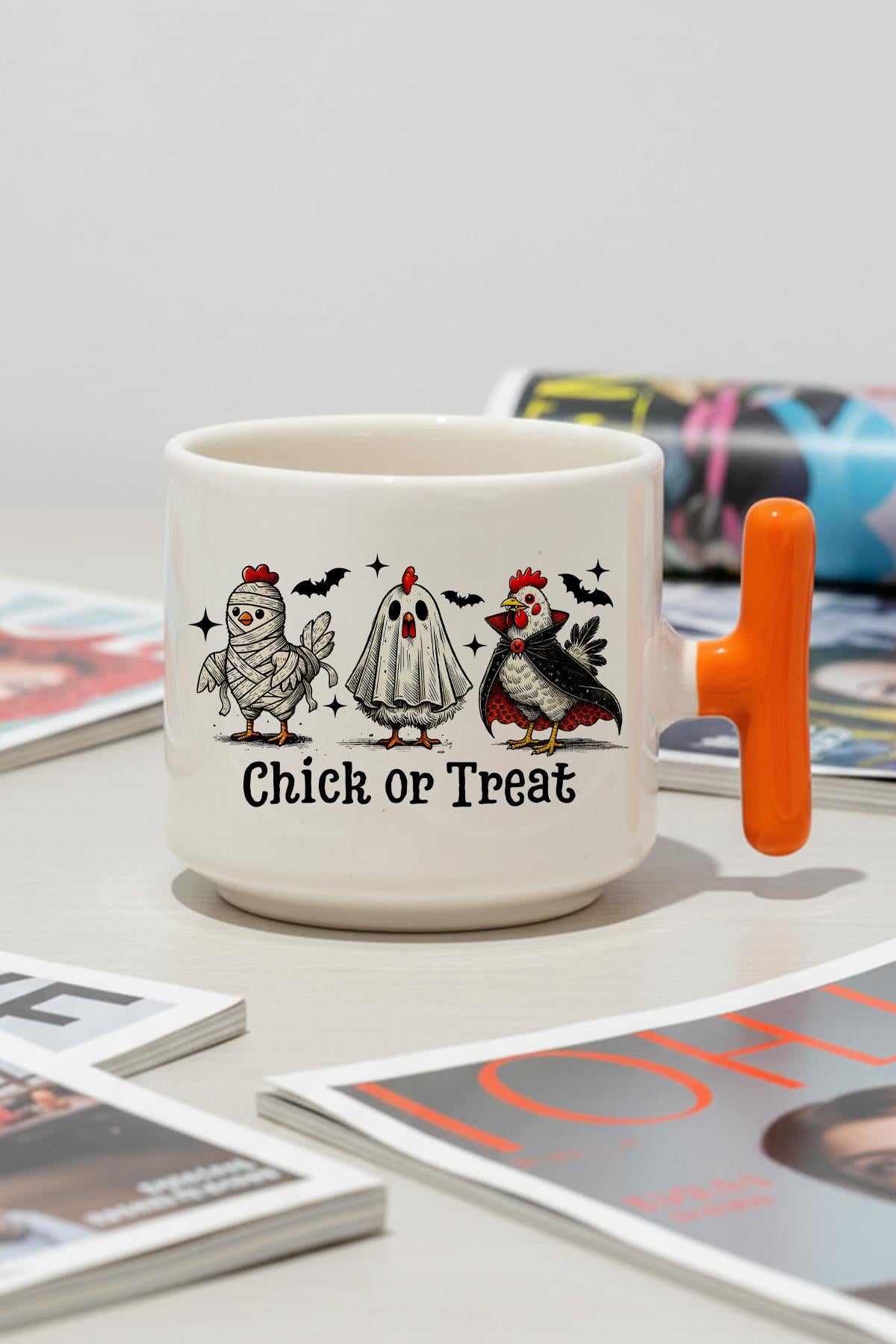 Chick Or Treat Halloween Baskılı Hediyelik T Kulplu Latte Fincanı Kupa Bardak