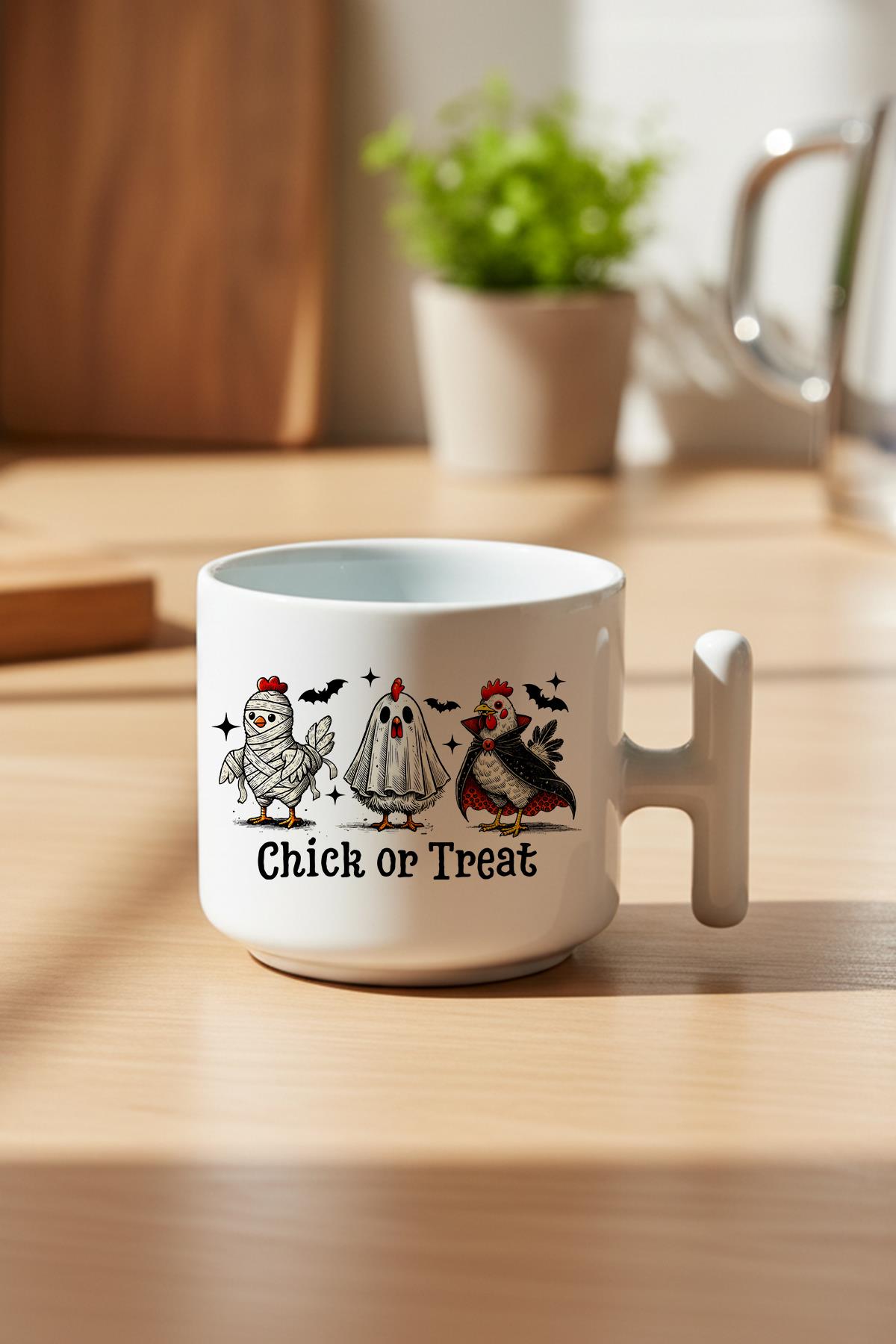 Chick Or Treat Halloween Baskılı Hediyelik T Kulplu Latte Fincanı Kupa Bardak