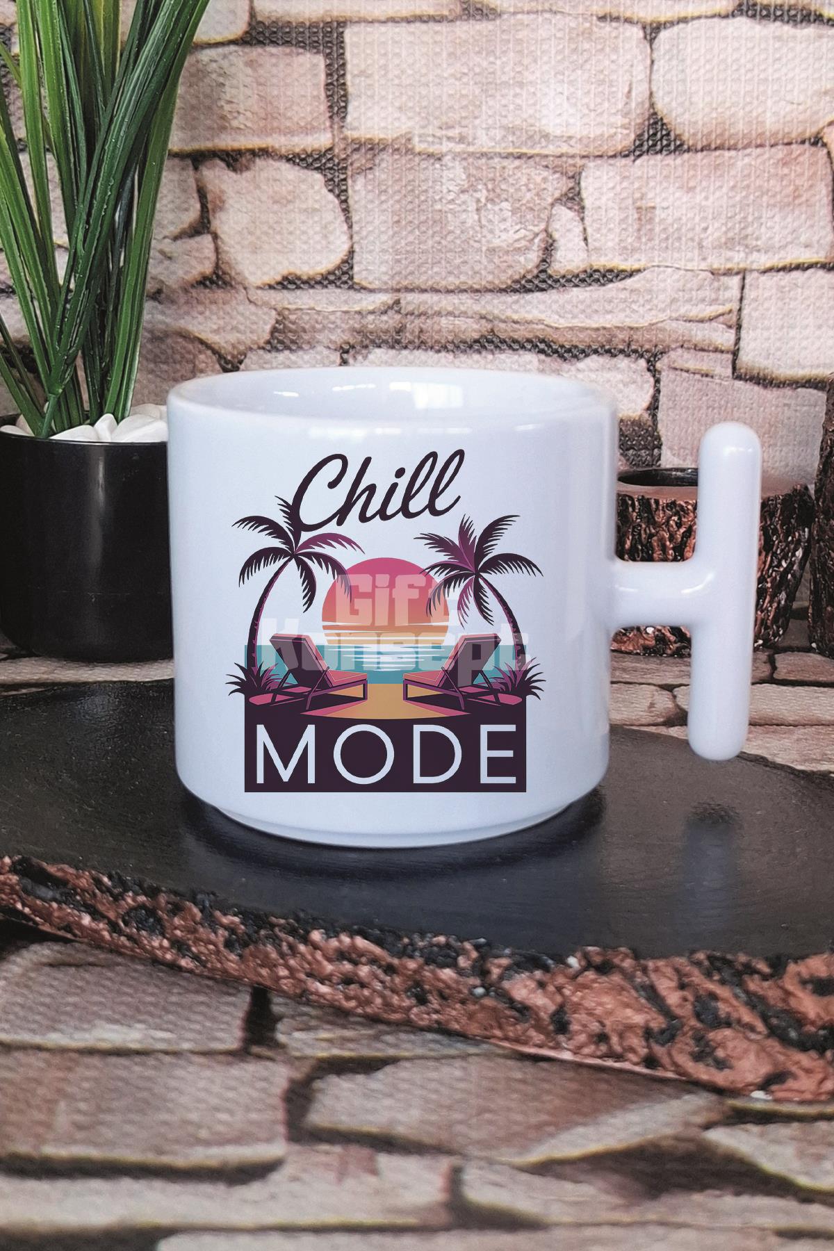 Chill Mode Baskılı T Kulplu Latte Fincanı Kupa Bardak