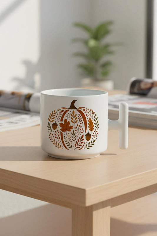 Chinoiserie Pumpkin Floral Fall Baskılı Hediyelik T Kulplu Latte Fincanı Kupa Bardak