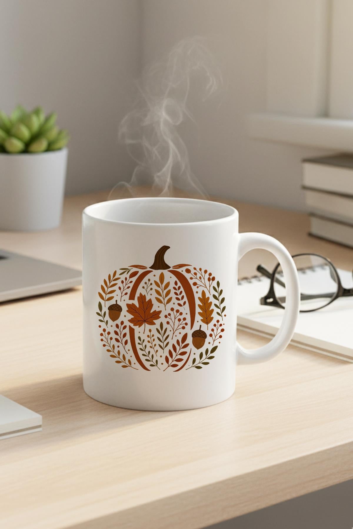 Chinoiserie Pumpkin Floral Fall Baskılı Hediyelik Kupa Bardak