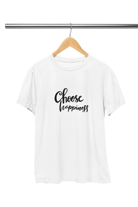 Choose Happiness Baskılı Hediyelik Eğlenceli Beyaz Unisex T-Shirt