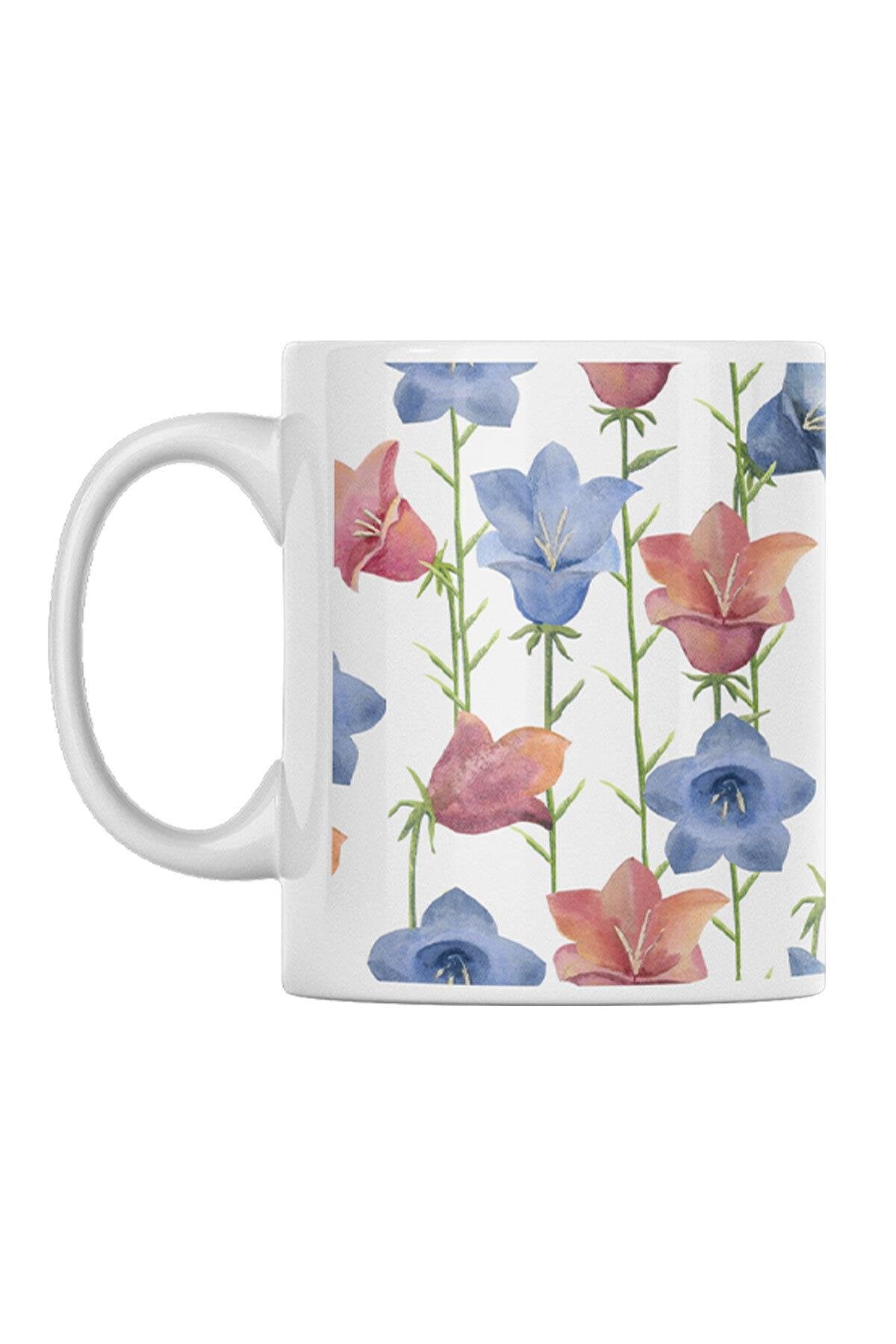 Çiçek Desenli Vintage No:8 Baskılı Kupa Bardak