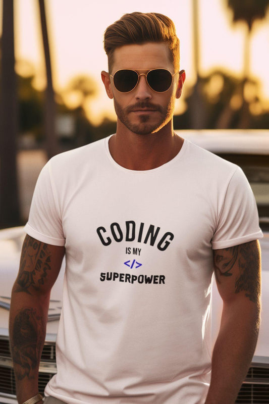 Coding ıs My Super Power Baskılı Yazılımcı Mühendis Eğlenceli Hediyelik Beyaz Unisex T-Shirt