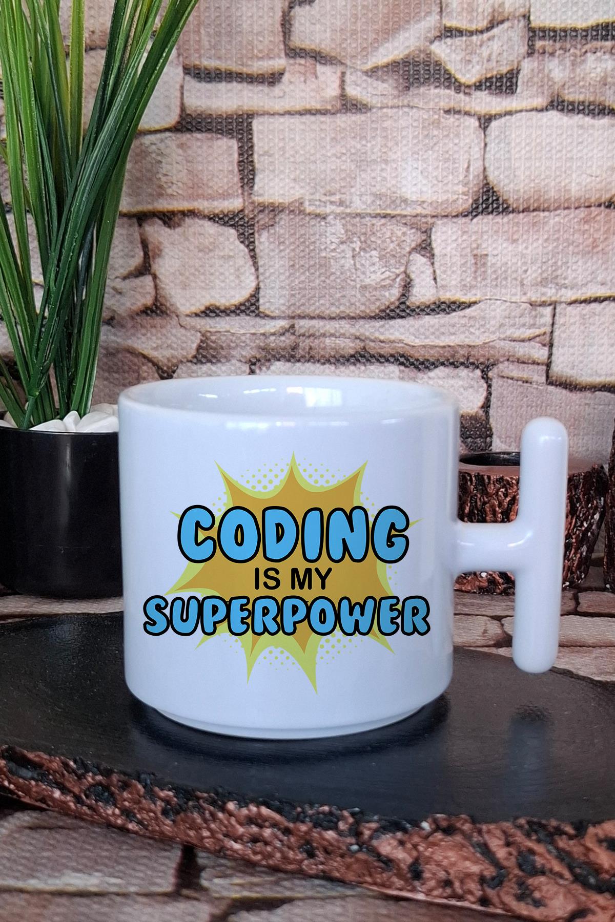 Coding is my superpower Baskılı Yazılımcı Hediyelik Baskılı T Kulplu Latte Fincanı Kupa Bardak