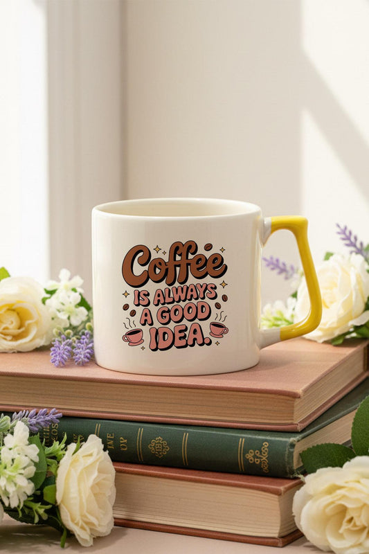 Coffee Is Always Good Idea Baskılı Sarı D Kulplu Kupa Bardak