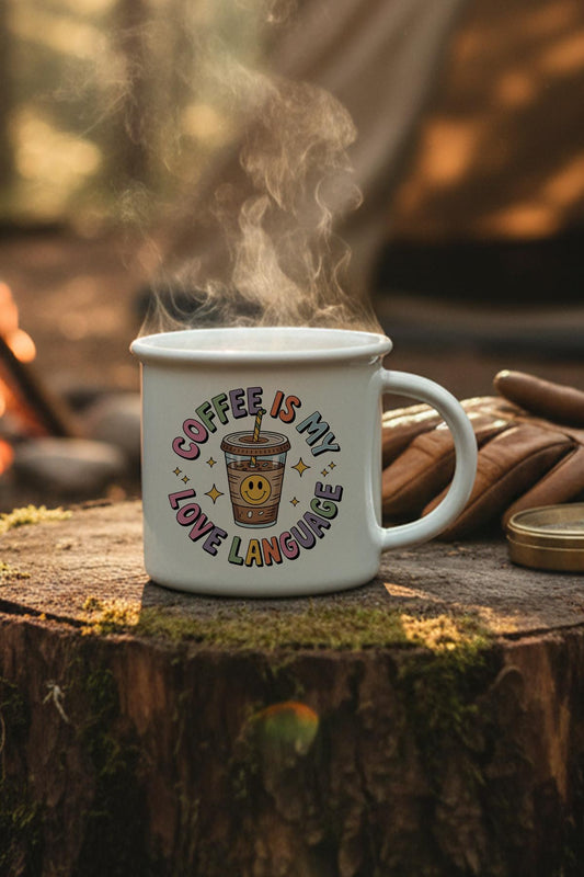 Coffee Is My Love Language Baskılı Enamel Görünümlü Seramik Vintage Kupa Bardak