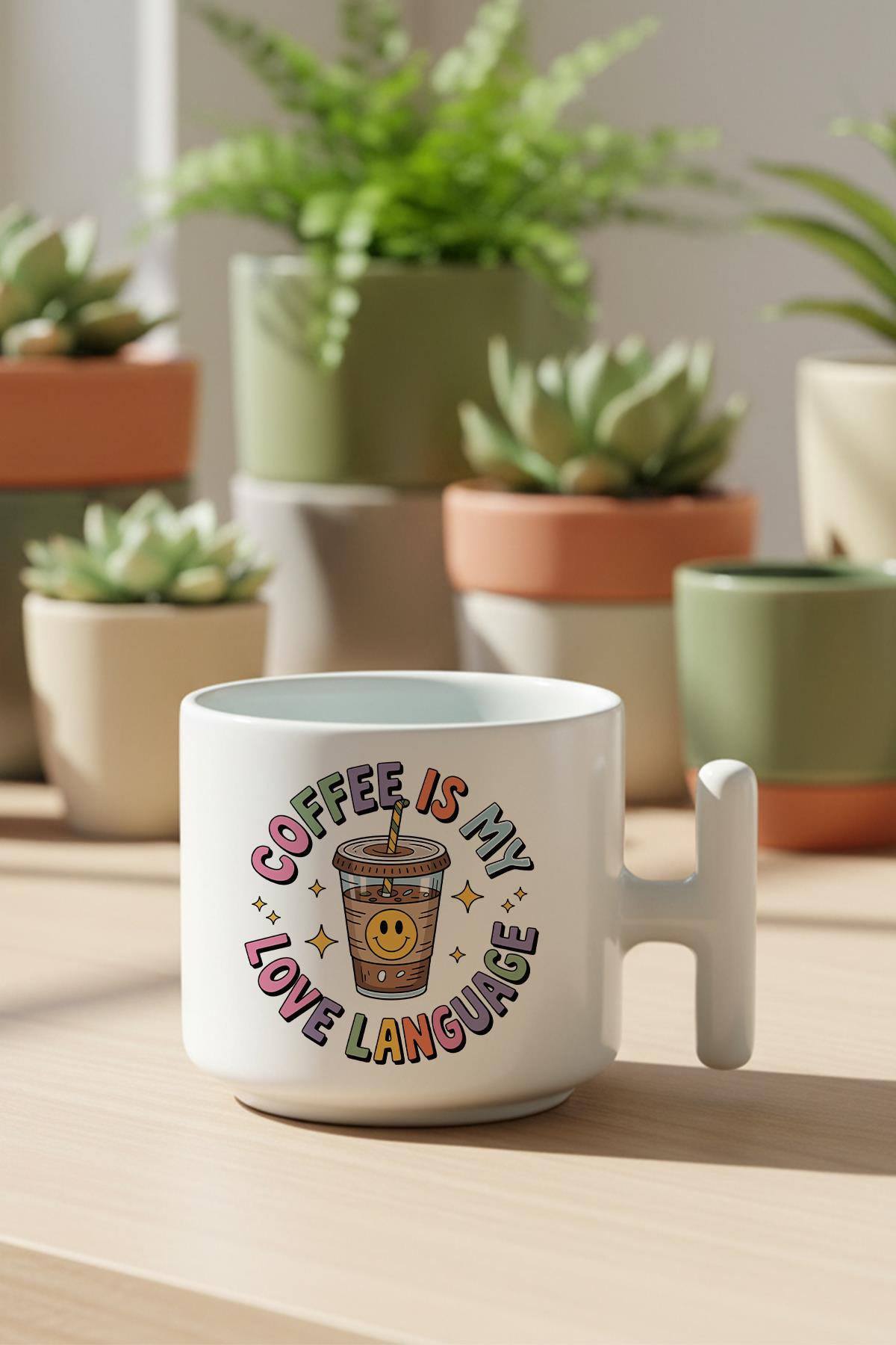 Coffee Is My Love Language Baskılı Hediyelik T Kulplu Latte Fincanı Kupa Bardak