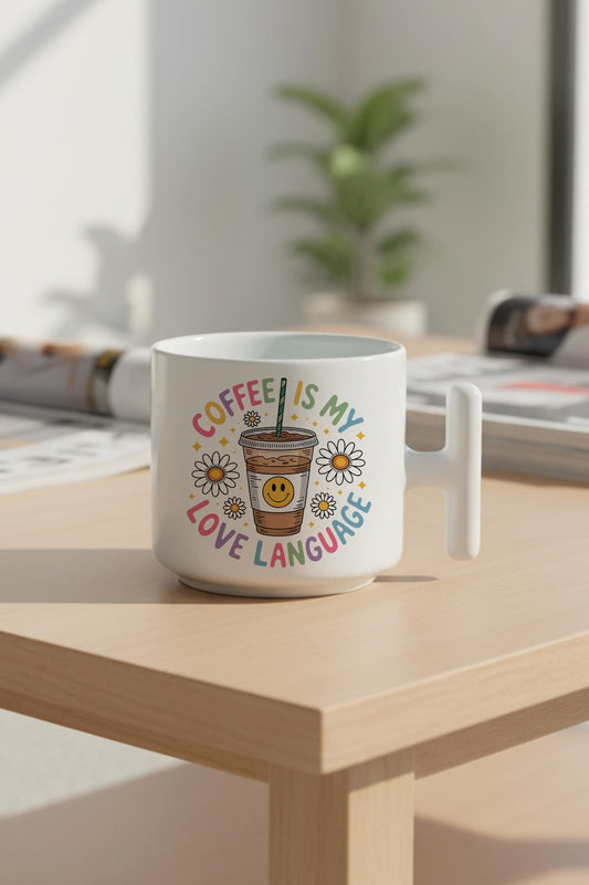 Coffee Is My Love Language No:2 Baskılı Hediyelik T Kulplu Latte Fincanı Kupa Bardak