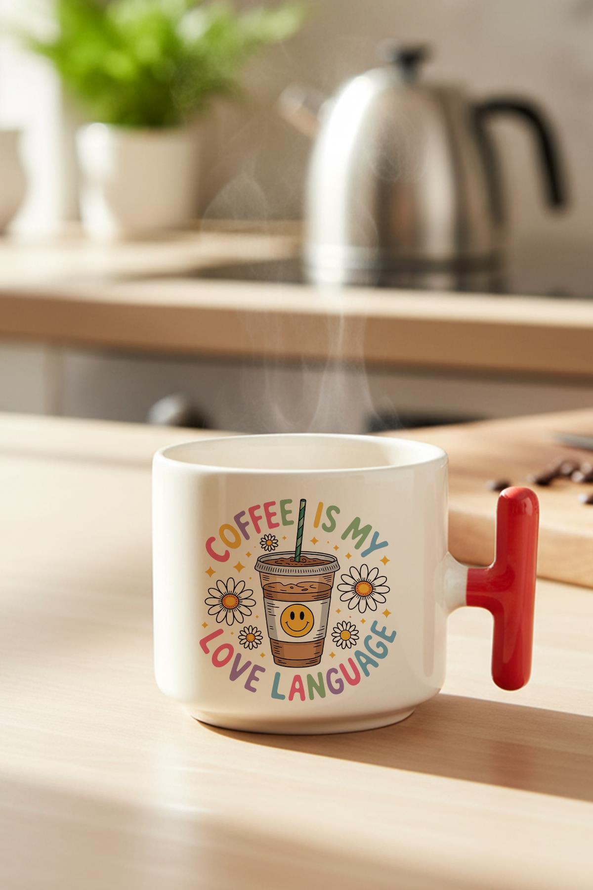 Coffee Is My Love Language No:2 Baskılı Hediyelik T Kulplu Latte Fincanı Kupa Bardak