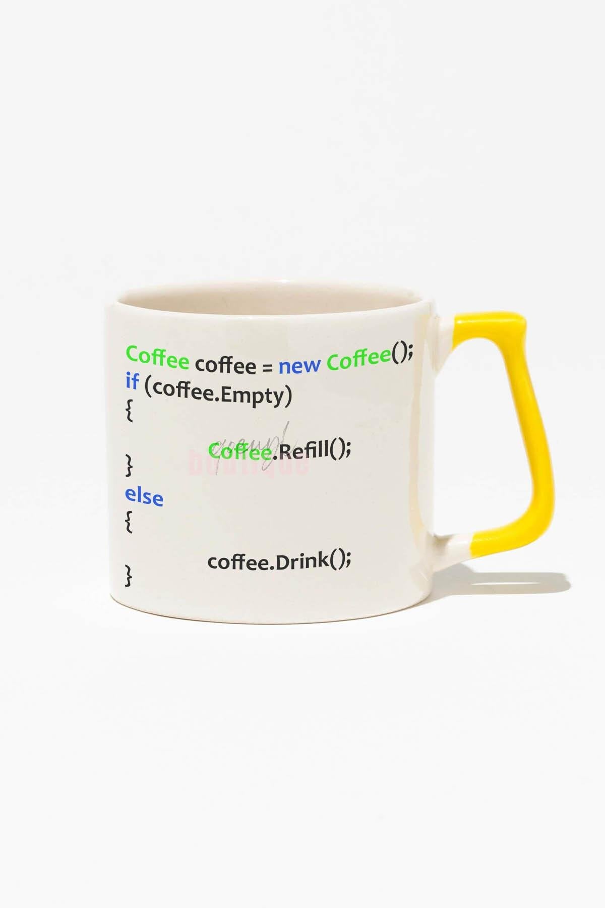 Coffee Java Baskılı | Yazılmcı Mühendis Hediyelik | Kırmızı Kulplu Modern Seramik Kupa