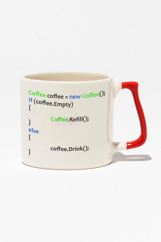 Coffee Java Baskılı | Yazılmcı Mühendis Hediyelik | Kırmızı Kulplu Modern Seramik Kupa