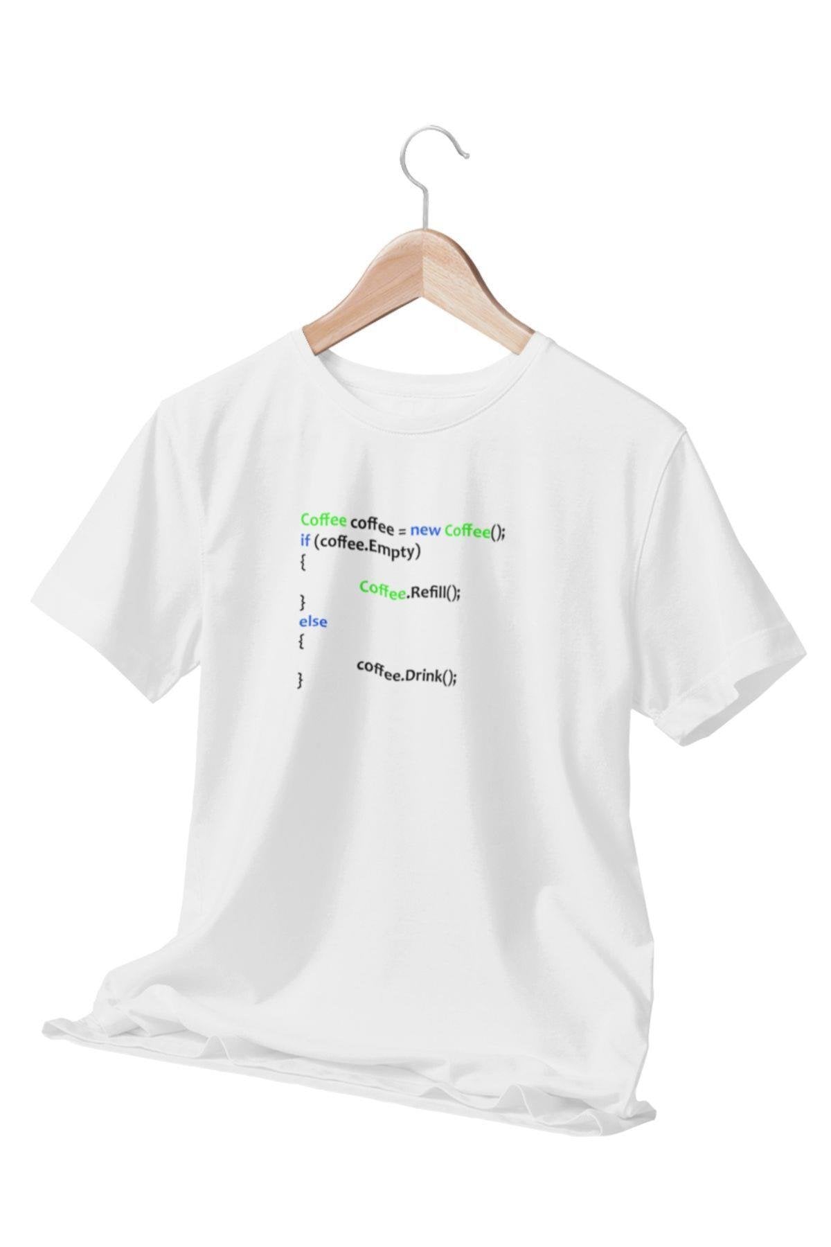 Coffee Java Html Yazılmcı Mühendis Baskılı Sevgili Arkadaş Doğum Günü Eğlenceli Beyaz Unisex T-Shirt