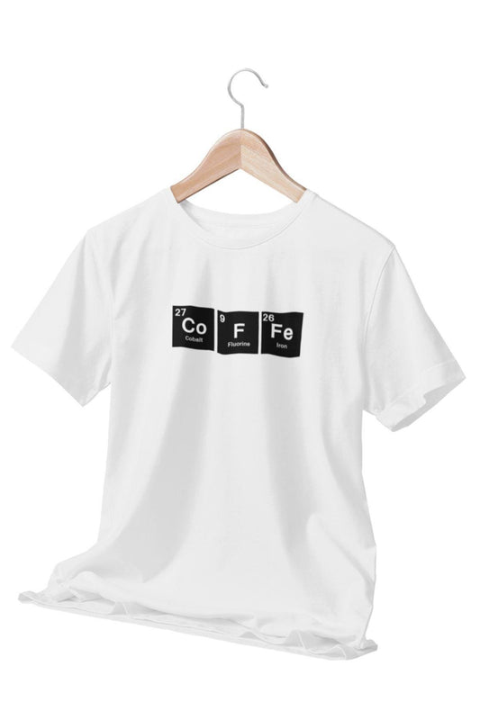 Coffee Periyodik Tablo Baskılı Eğlenceli Öğrenci Hediyelik Beyaz Unisex T-Shirt
