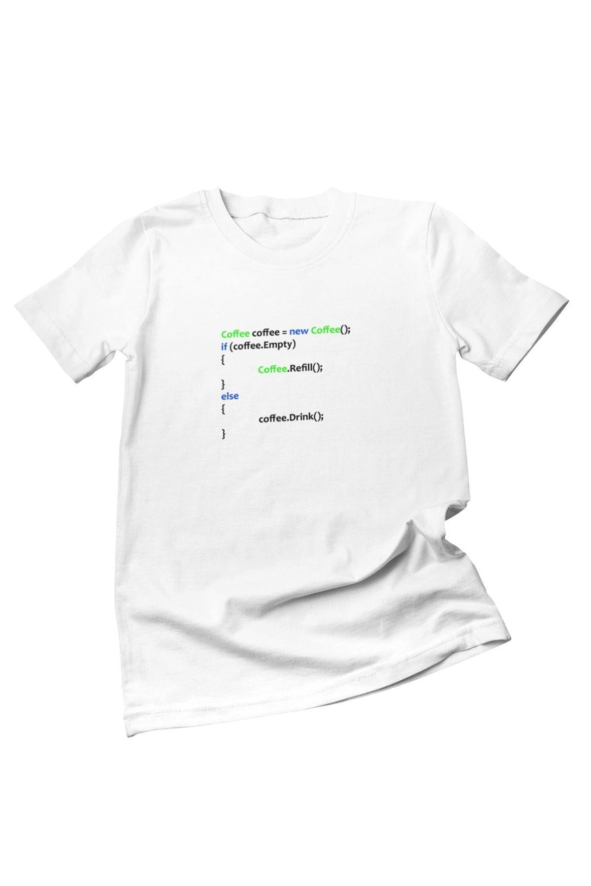 Coffee Yazılımcı Mühendis Java Eğlenceli Hediyelik Beyaz Unisex T-Shirt