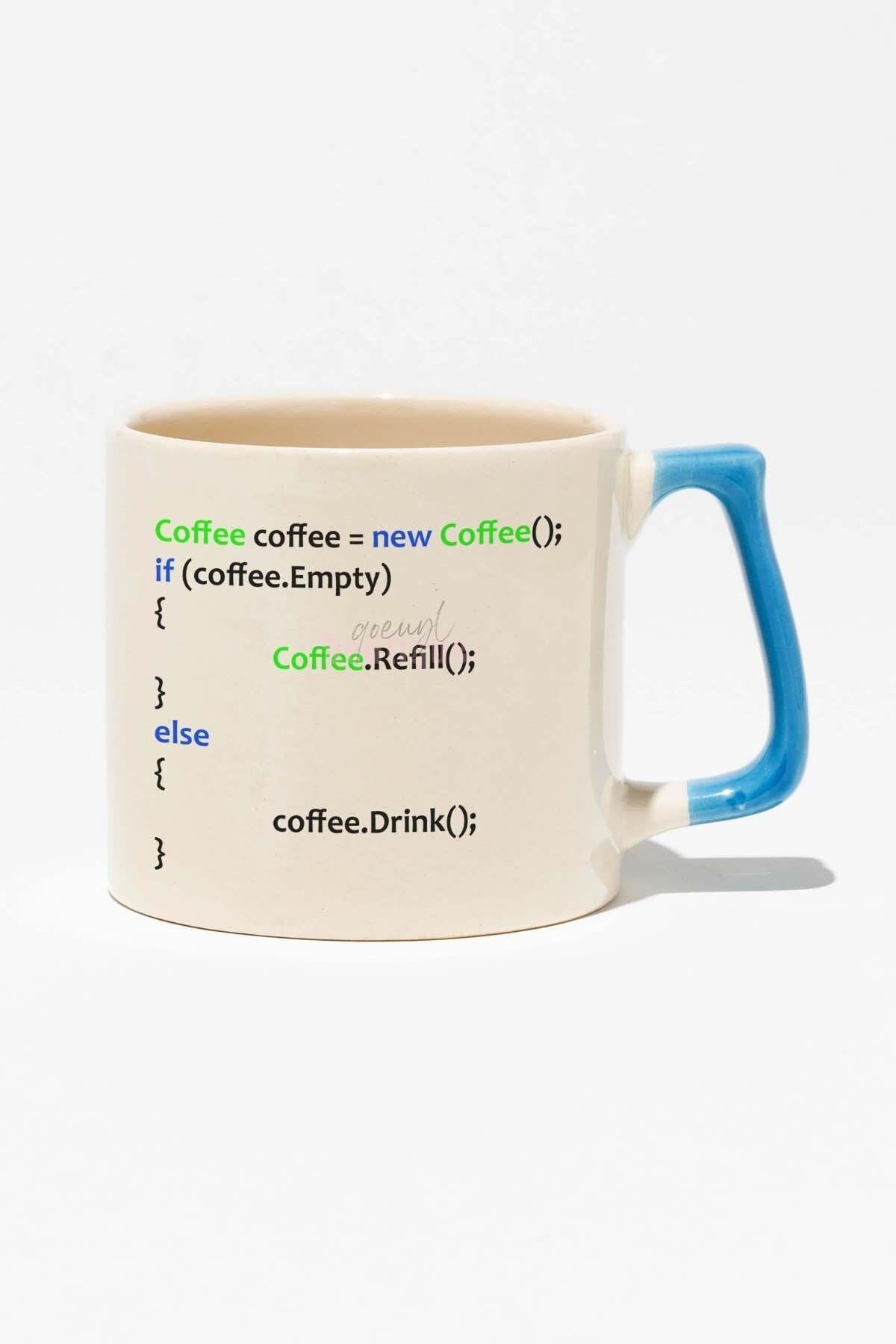 Coffee Yazılımcı Mühendis Java Eğlenceli Hediye Baskılı Mavi Kulplu Modern Seramik Kupa