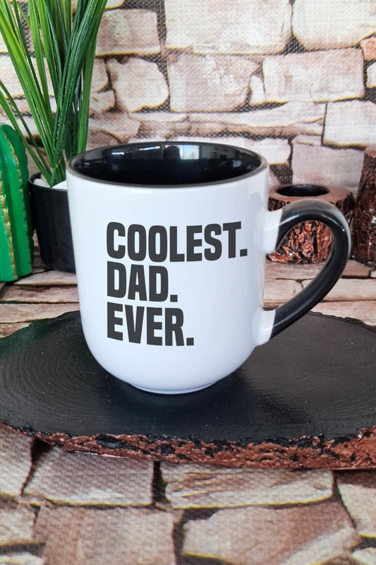 Coolest Dad Ever Babalar Günü Baba Hediye Baskılı İçi ve Kulpu Siyah Renkli Premium Kupa Bardak