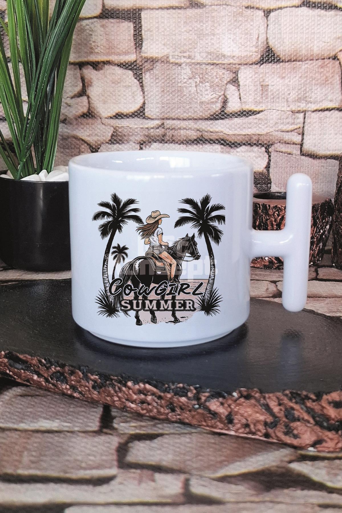 Cowgirl Summer Baskılı T Kulplu Latte Fincanı Kupa Bardak