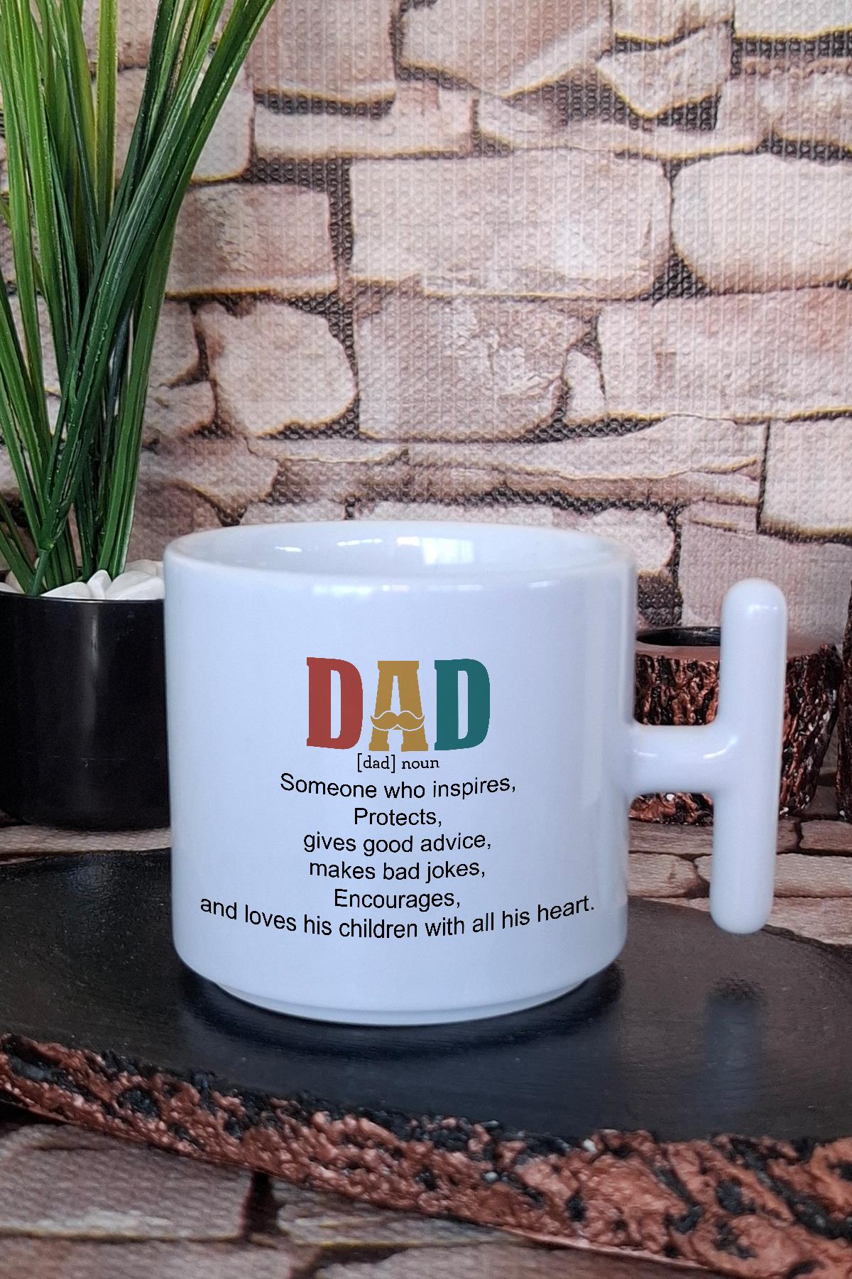 Dad Noun 3 Baskılı Babaya Özel Tanım Babalar Günü Hediyelik T Kulplu Latte Fincanı Kupa Bardak