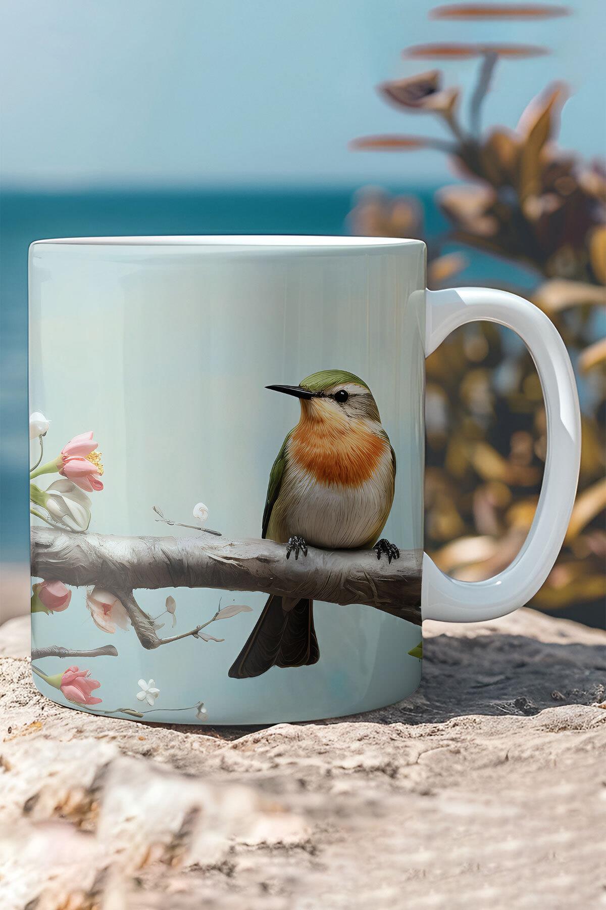 Dalda Kuş Manzara No:1 3D Tasarım Görünümlü Baskılı Kupa Bardak Mug