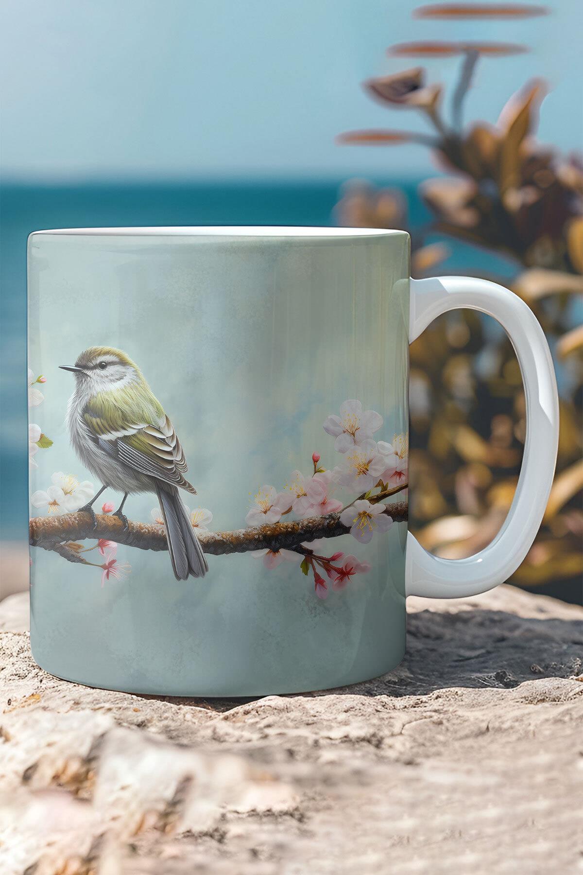 Dalda Kuş Manzara No:1 3D Tasarım Görünümlü Baskılı Kupa Bardak Mug