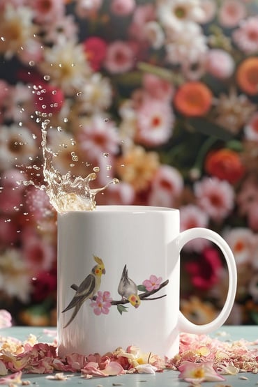 Dallarda Cıvıl Cıvıl Kuş Baskılı Kupa Bardak