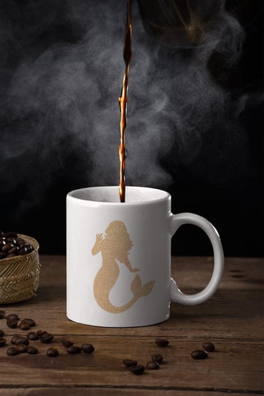Deniz Kızı Altın Siren Çağrısı Baskılı Beyaz Kupa Bardak
