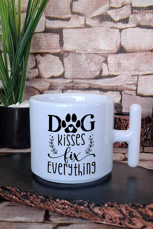 Dog Kisses Fix Everything Yazılı Köpeksever Hediyelik Baskılı T Kulplu Latte Fincanı Kupa Bardak