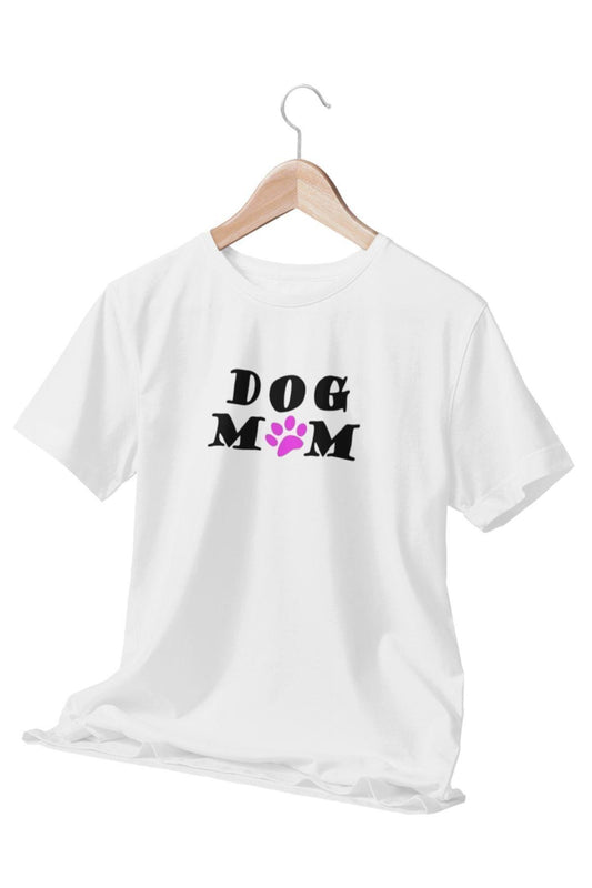 Dog Mom Baskılı Eğlenceli Hediyelik Beyaz Unisex T-Shirt