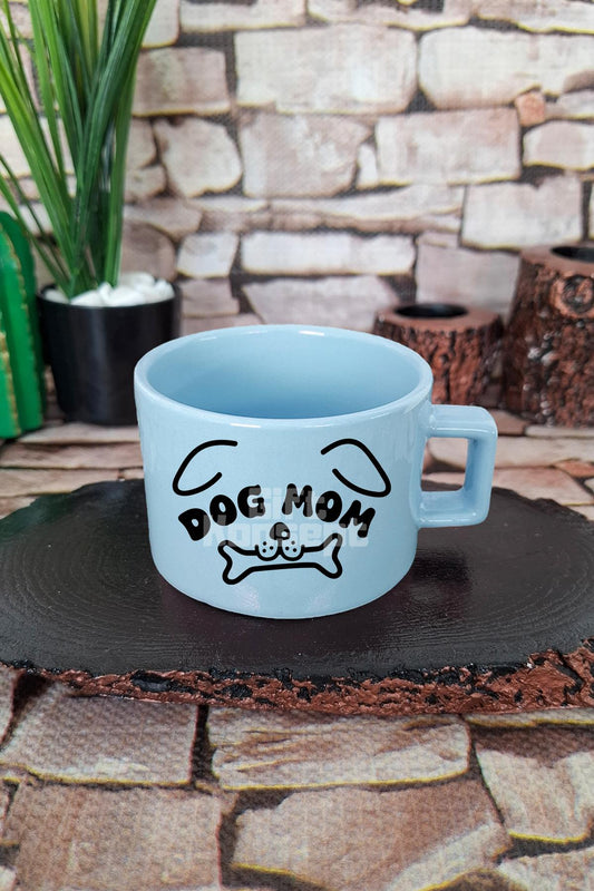 Dog Mom Baskılı Köpeksever Kare Kulplu Fincan Mavi Kupa Bardak